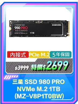 商品區_硬碟_三星 SSD 980 PRO NVMe M.2 1TB (MZ-V8P1T0BW)